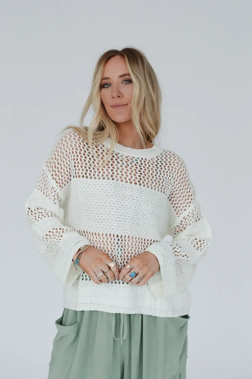 Sweet Peek Open Knit Top - Ivory