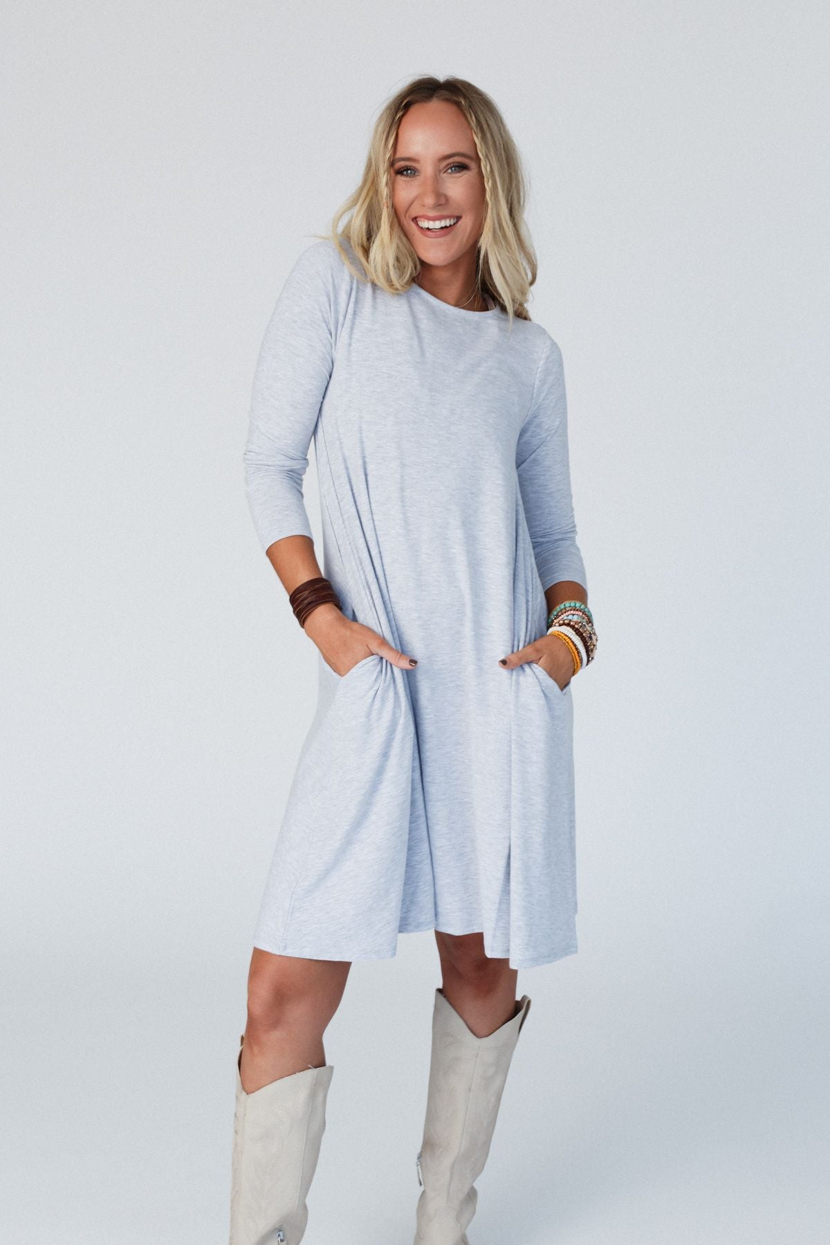 Delilah Long Sleeve Dress - Heather Gray