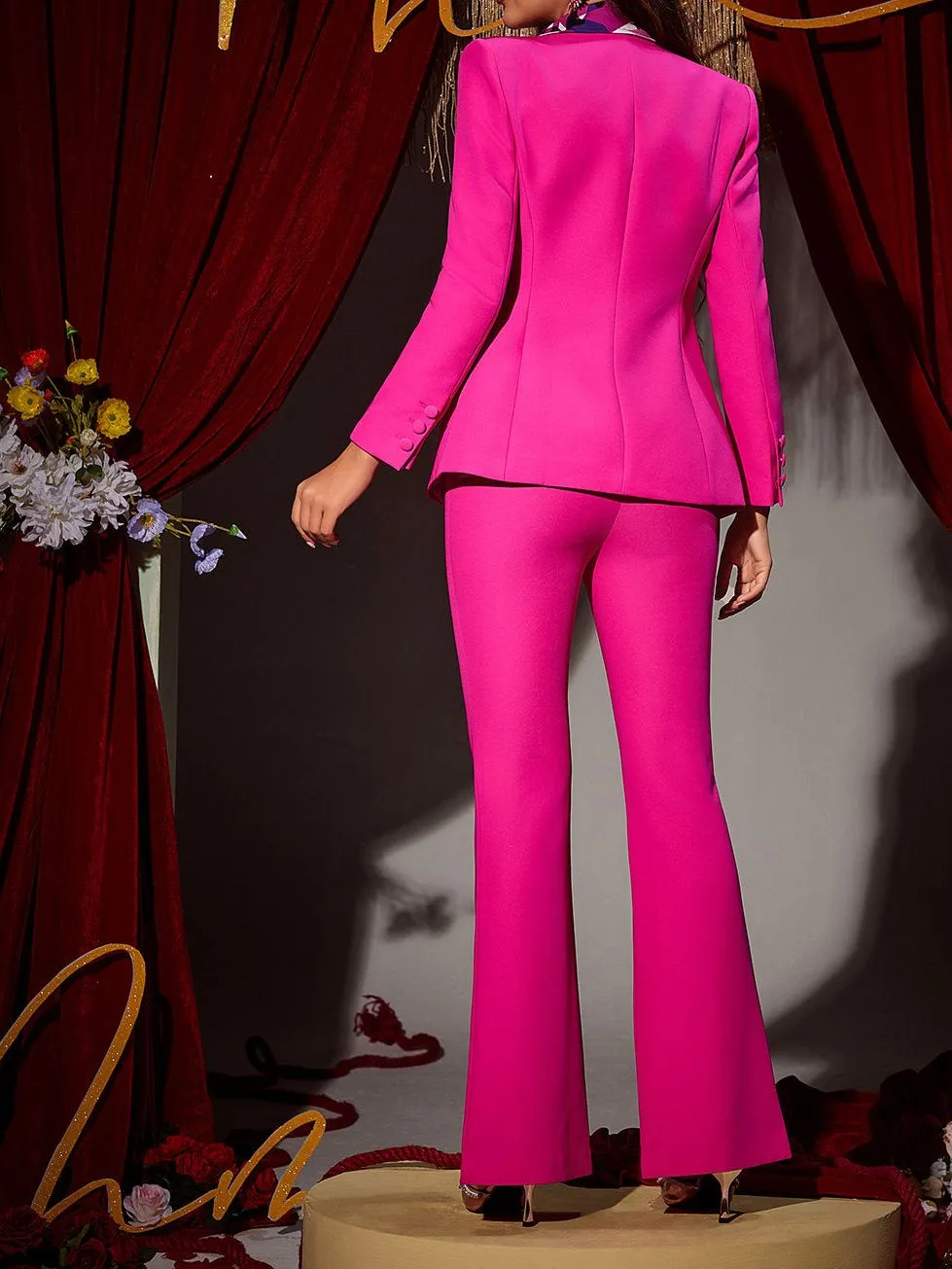 Lewa Hollow Collarless Blazer Set In Hot Pink