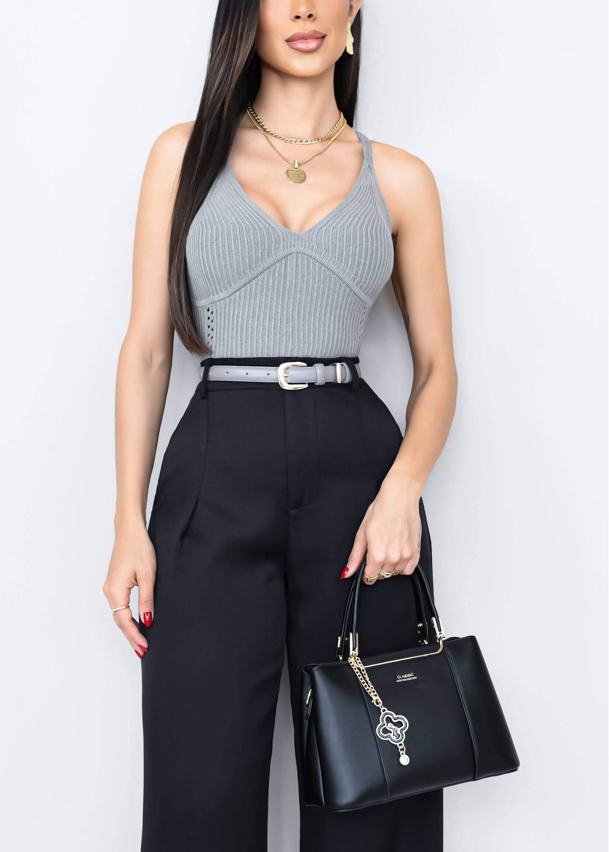 V-NECK CROPPED TOP WITH BRAIDED STRAPS