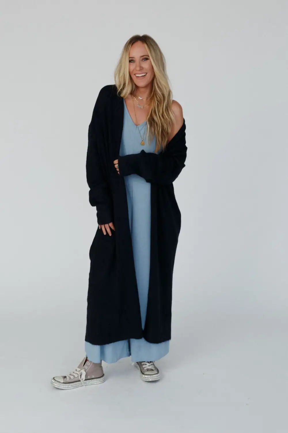 So Cozy Oversized Solid Knit Duster - Dark Navy