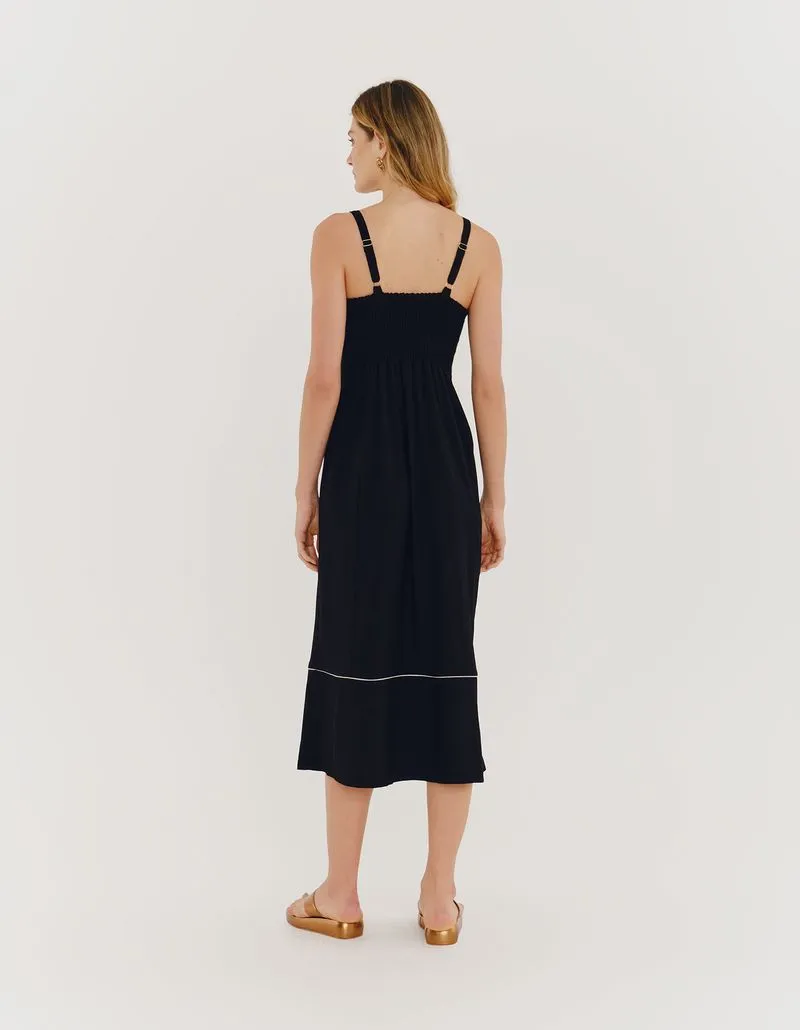 Contrasting Piping Dress - Black