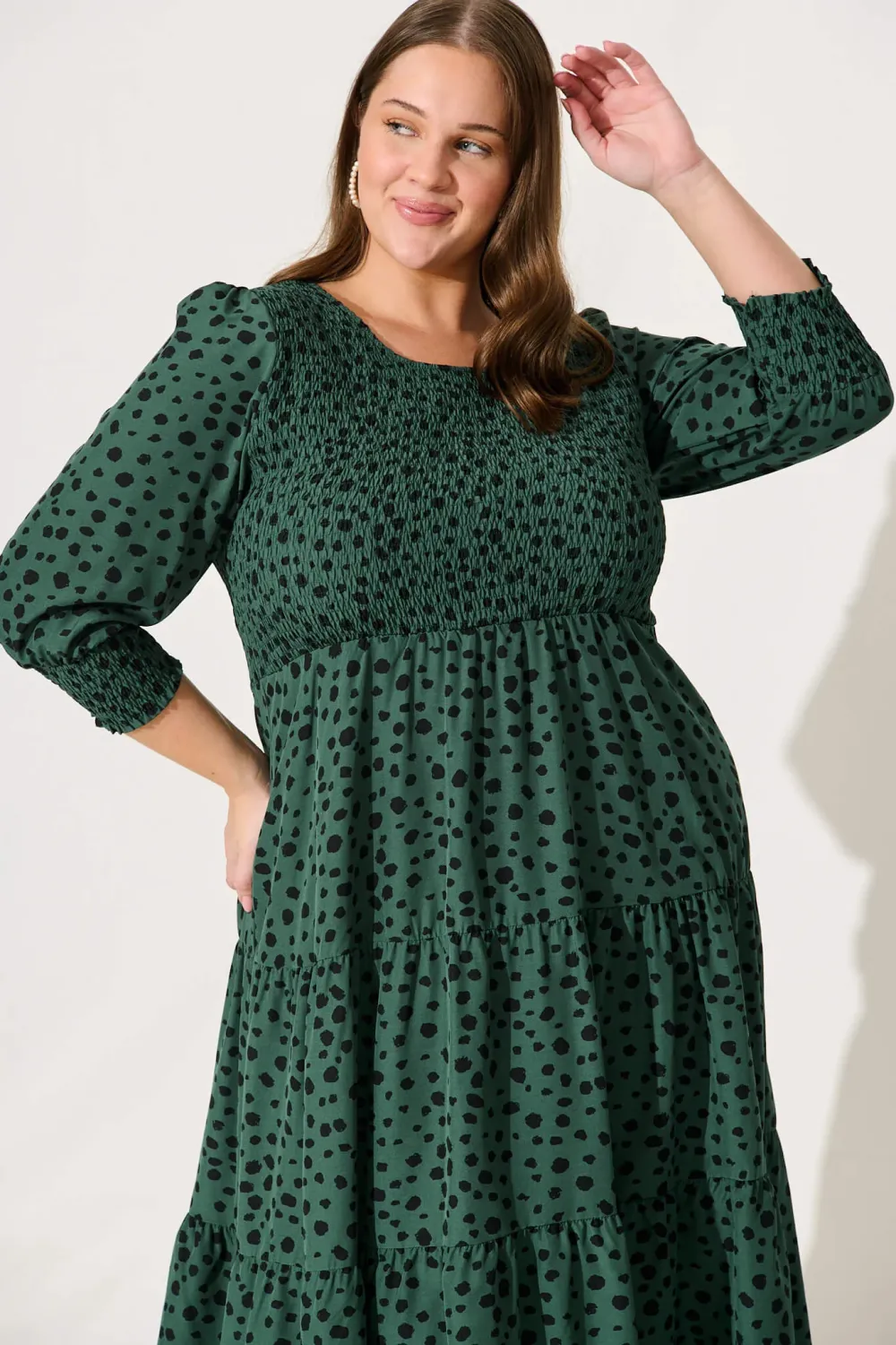 Jaseline Midi Dress In Dusty Green With Black Speckle