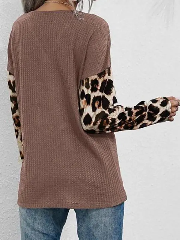 V Neck Leopard Sleeve Cinched Front Knitwear