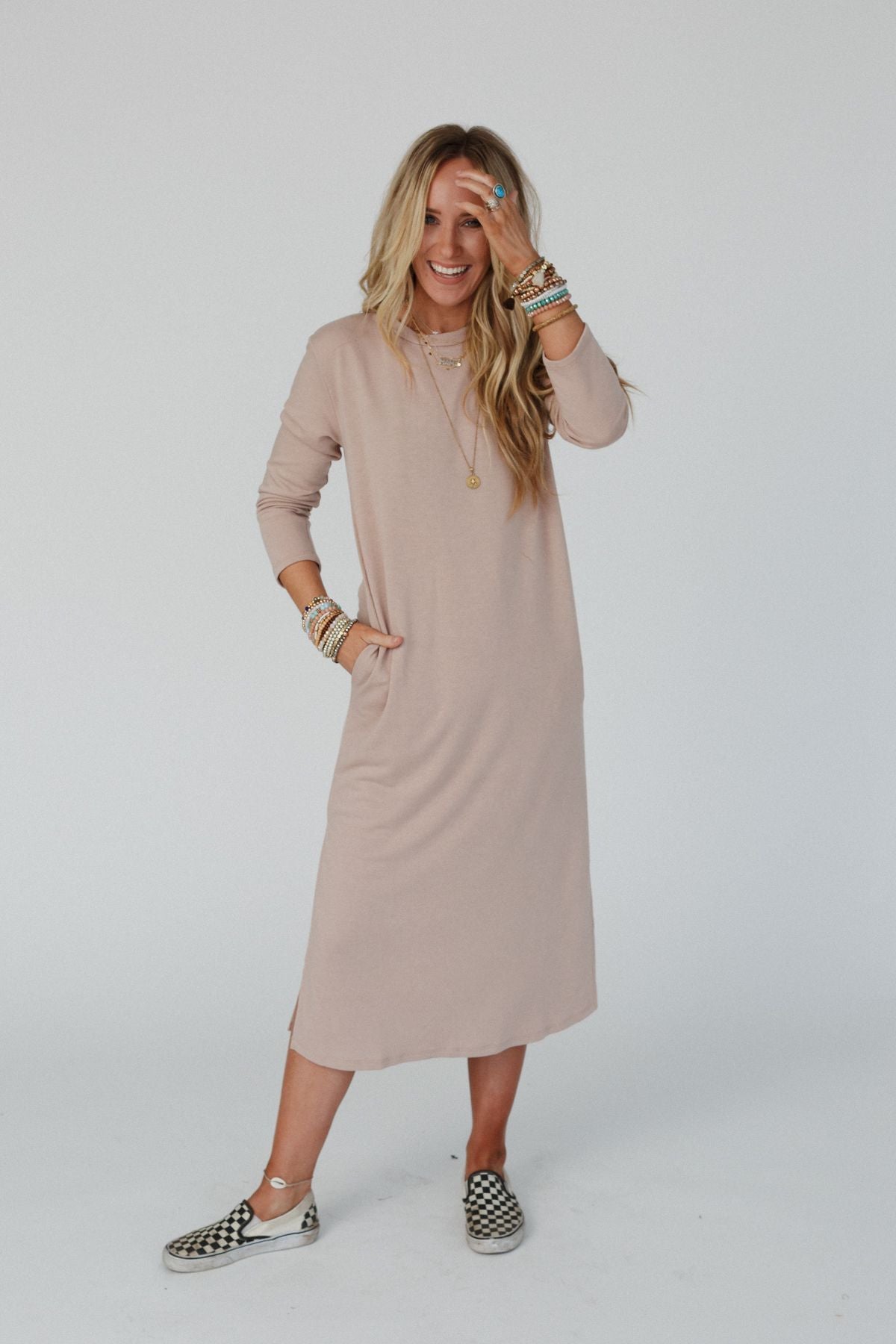 Soul Shine Pocketed Midi Dress - Mocha