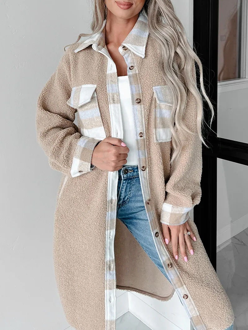 Women's Casual Elegant Plaid Long Jacket Coat