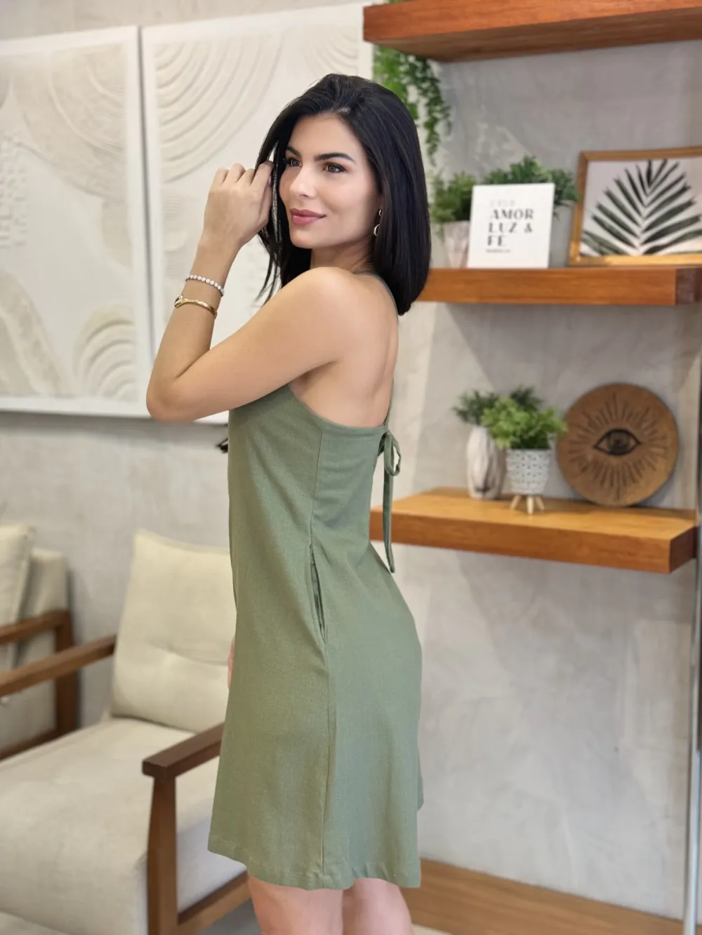 Monica Green Linen Dress