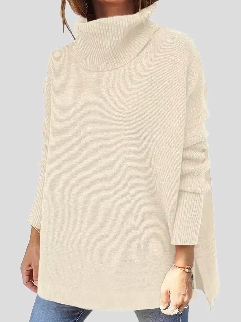 Women's Sweaters Turtleneck Pullover Long Sleeve Split Sweater