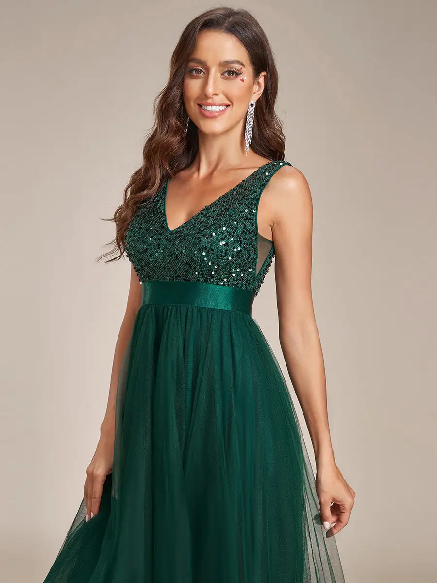 Sparkling Wholesale Evening Dresses with Asymmetrical Hem Deep V Neck