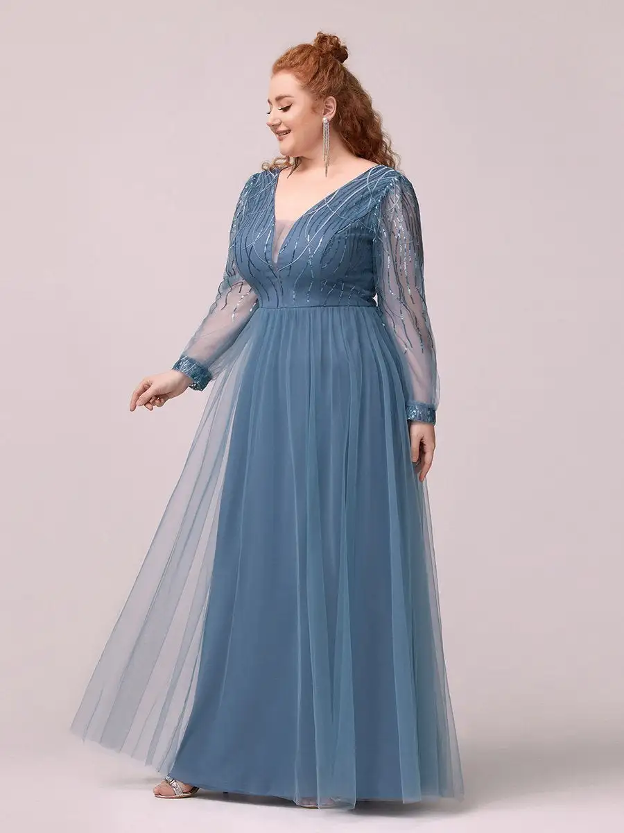 Elegant Plus Size Tulle Wholesale Long Evening Dress with Sequin