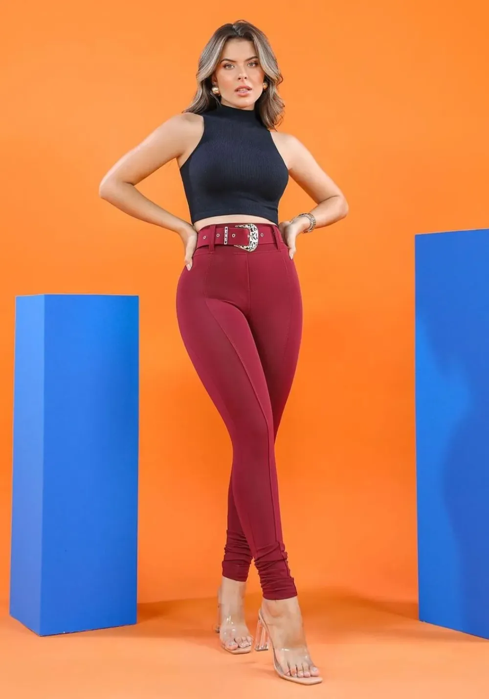 Marsala Shaping Leggings with Belt as a Gift - Lifts the Butt and Compresses the Tummy