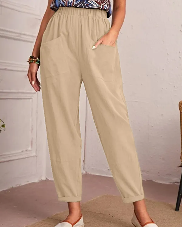 Linen Stretch Casual Pocket Pants