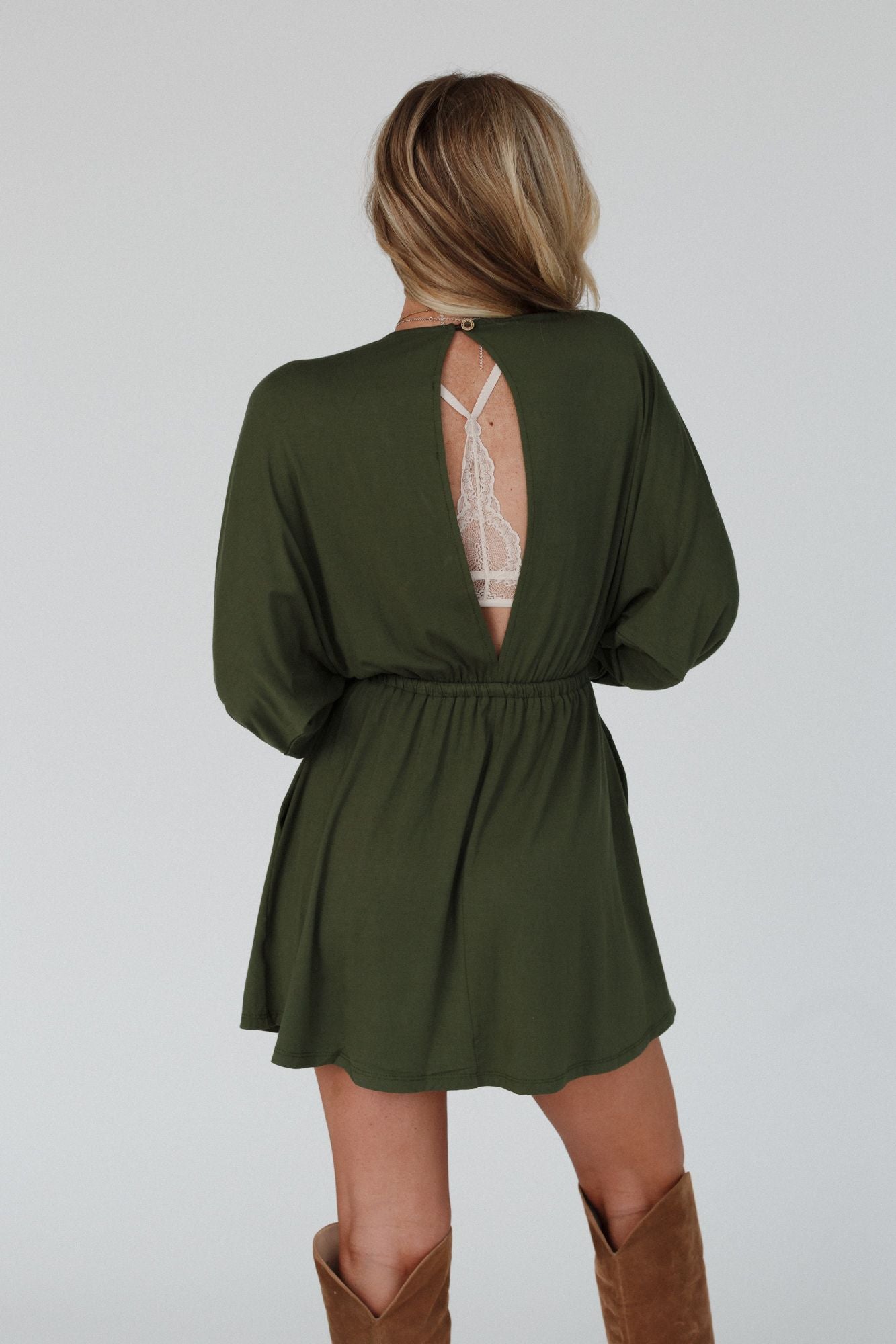 Sweet Vacay Long Sleeve Dress - Super Olive