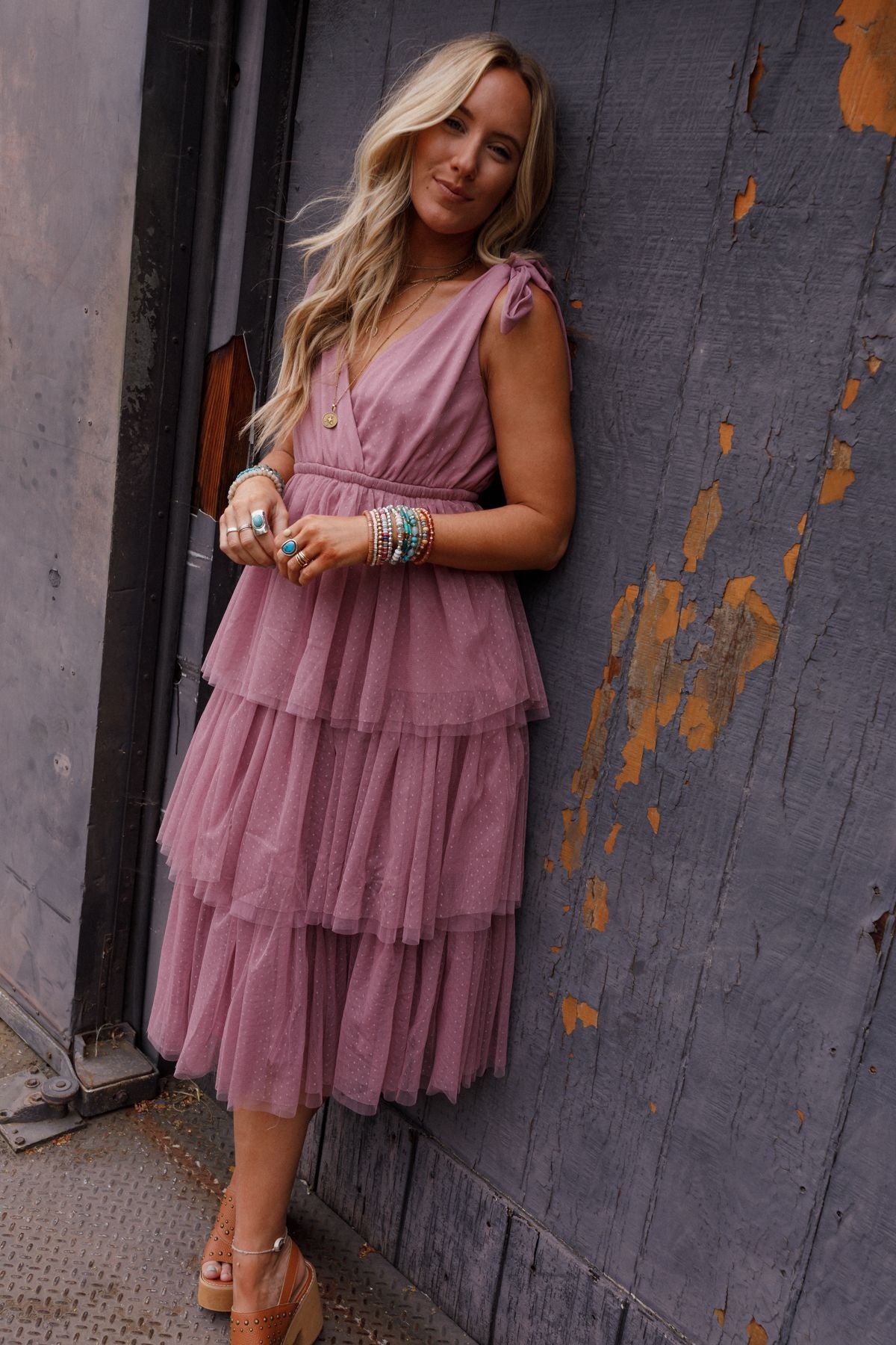 Boho Ballerina Tiered Tulle Dress - Mauve