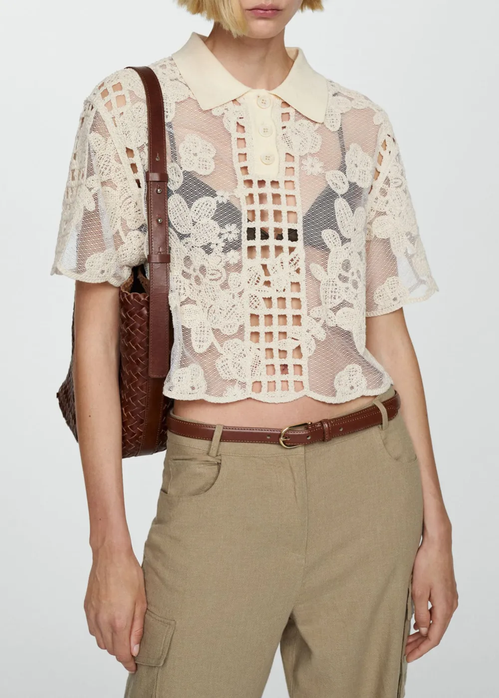 Embroidered blouse with openwork details