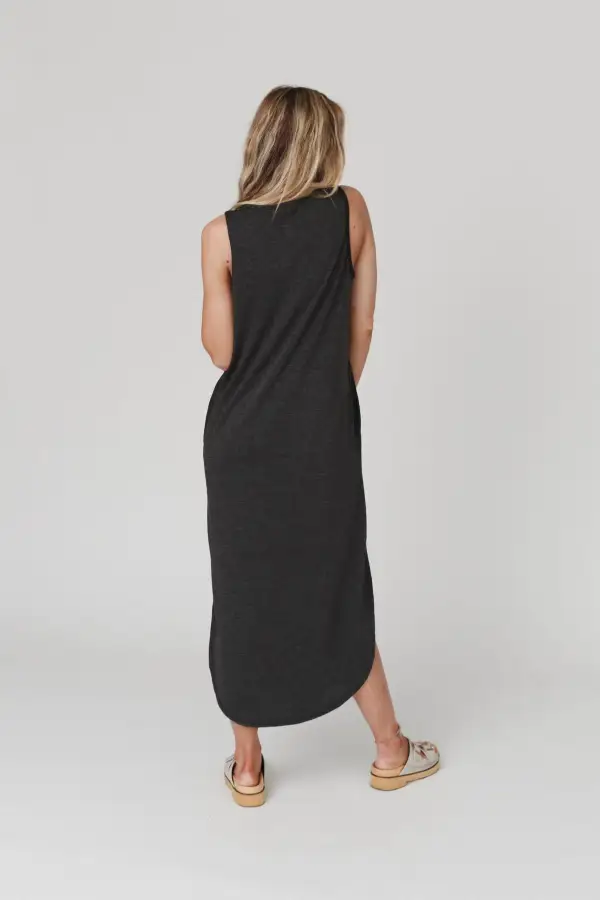 Cassie Sleeveless Pocket Maxi Dress - Charcoal