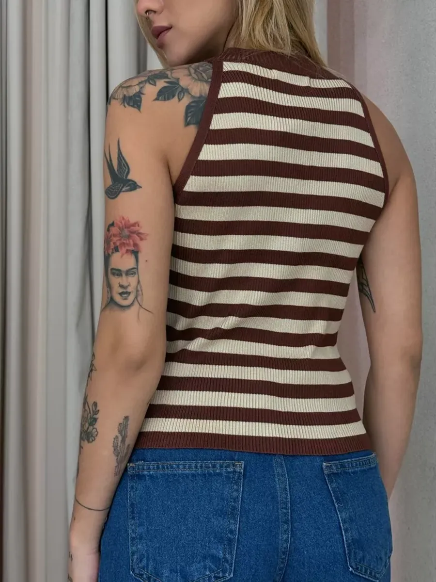 Isadora Striped Cherry Red Tank Top