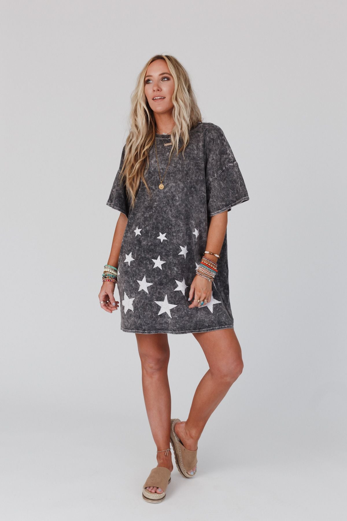 Starry Eyed Tee Dress - Charcoal