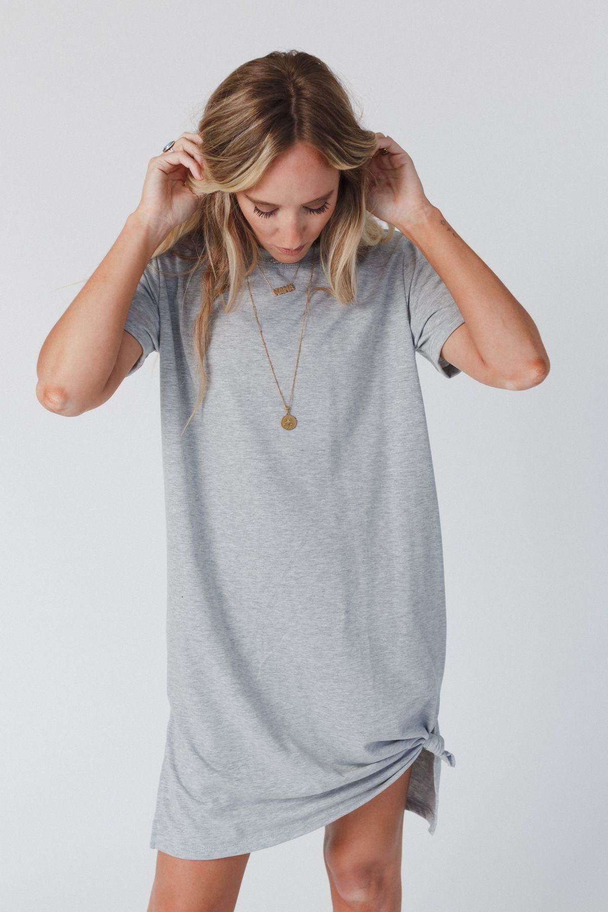 On The Daily Oversized Slit Tee Dress - Heather Gray