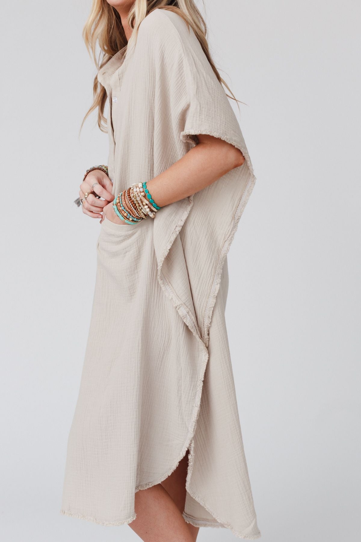 All My Days Button Down Midi Dress- Taupe