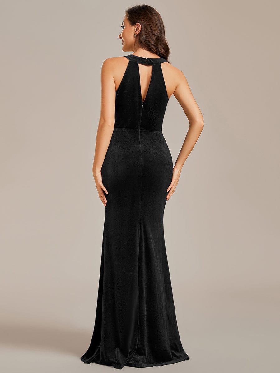 Halter Neck Side Split Velvet Wholesale Evening Dresses