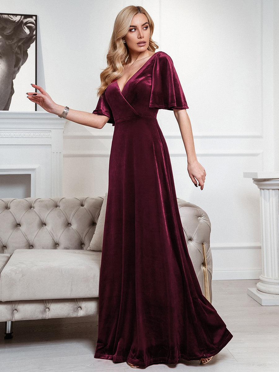 Elegant Double V Neck Velvet Wholesale Party Dresses for Women