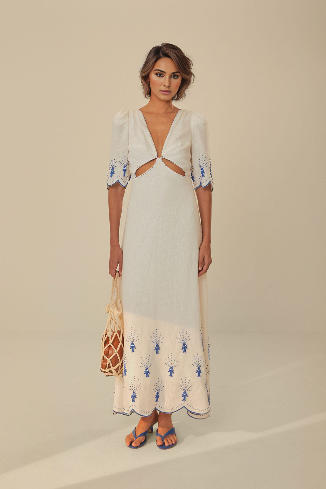 Off-White Sea Of Fish Embroidered Midi Dress