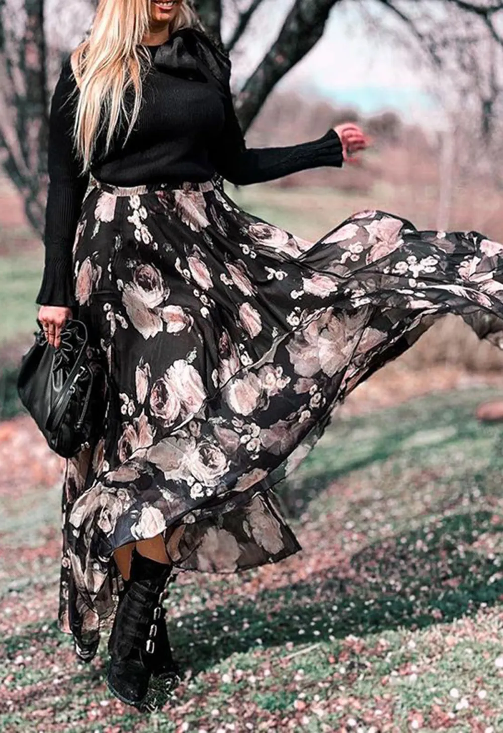 PINK ROSE WATERCOLOR MAXI SKIRT