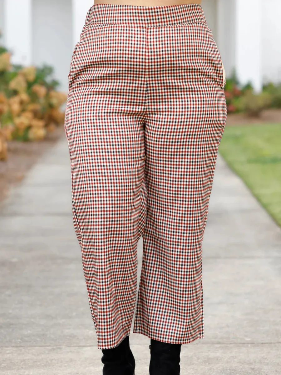 Checkered cropped straight leg pants