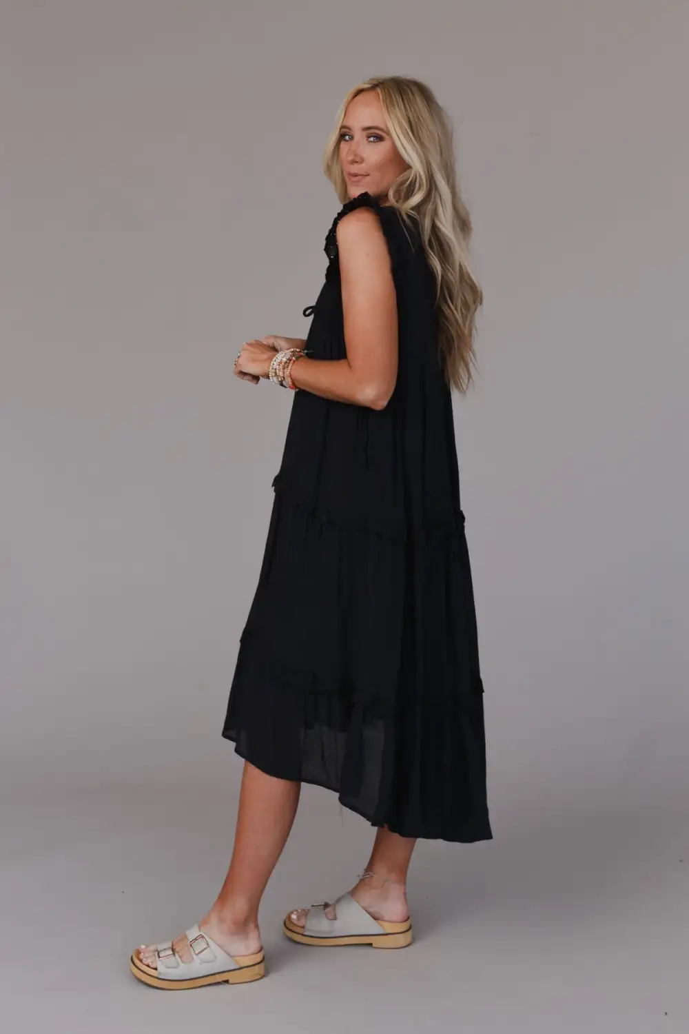 Mina Tiered Scallop Edge Maxi Dress - Black