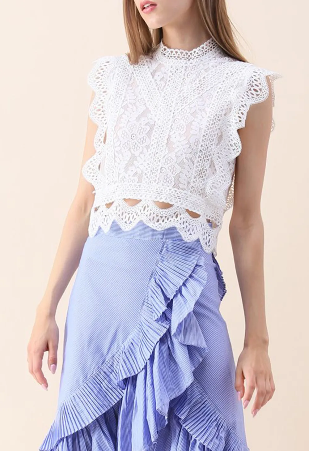 YOUR SASSY START SLEEVELESS CROCHET LACE TOP IN WHITE