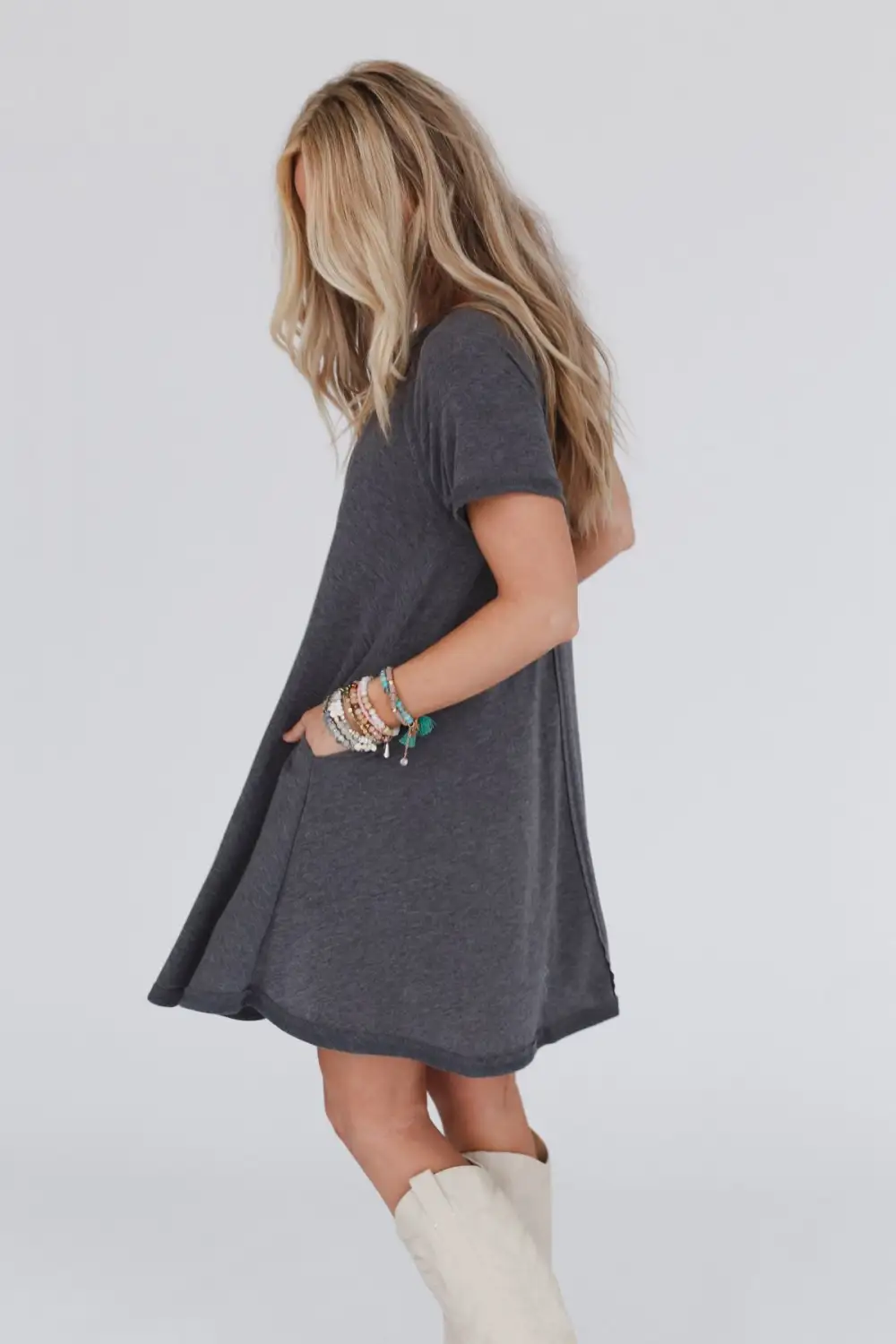 Hometown Favorite Tee Dress - Charcoal