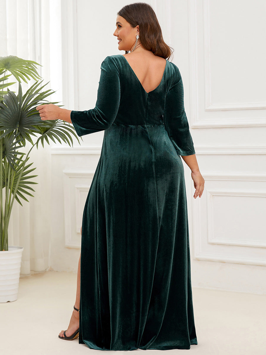 Plus Shiny Long Sleeves Deep V Neck A Line Wholesale Evening Dresses