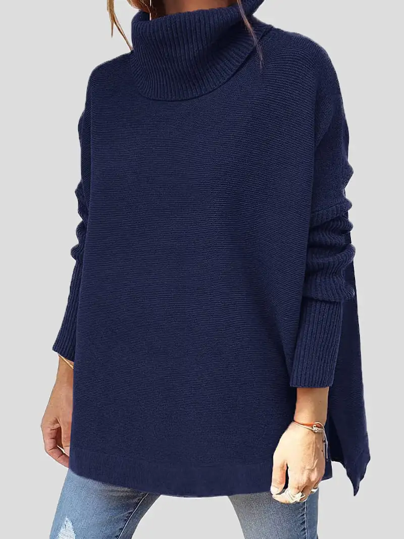 Women's Sweaters Turtleneck Pullover Long Sleeve Split Sweater