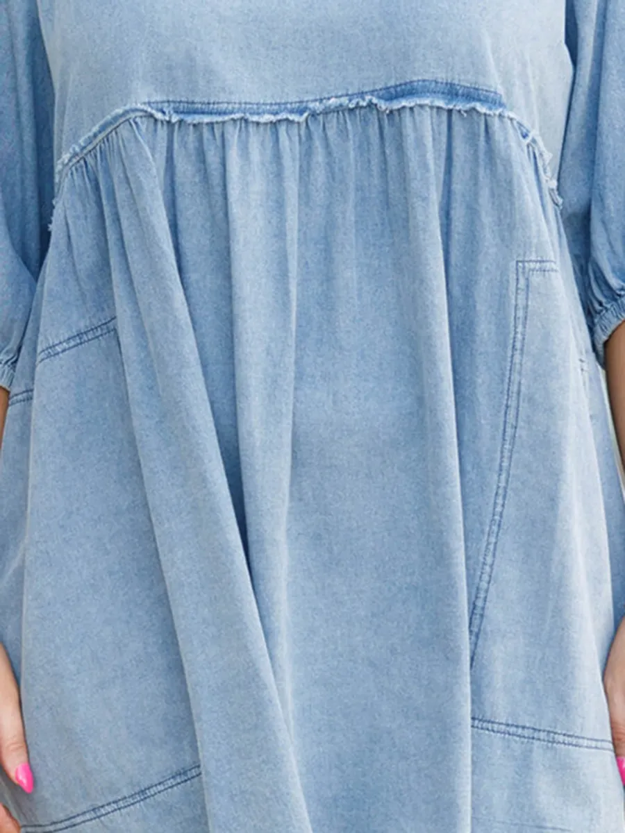 Open back denim loose fitting dress