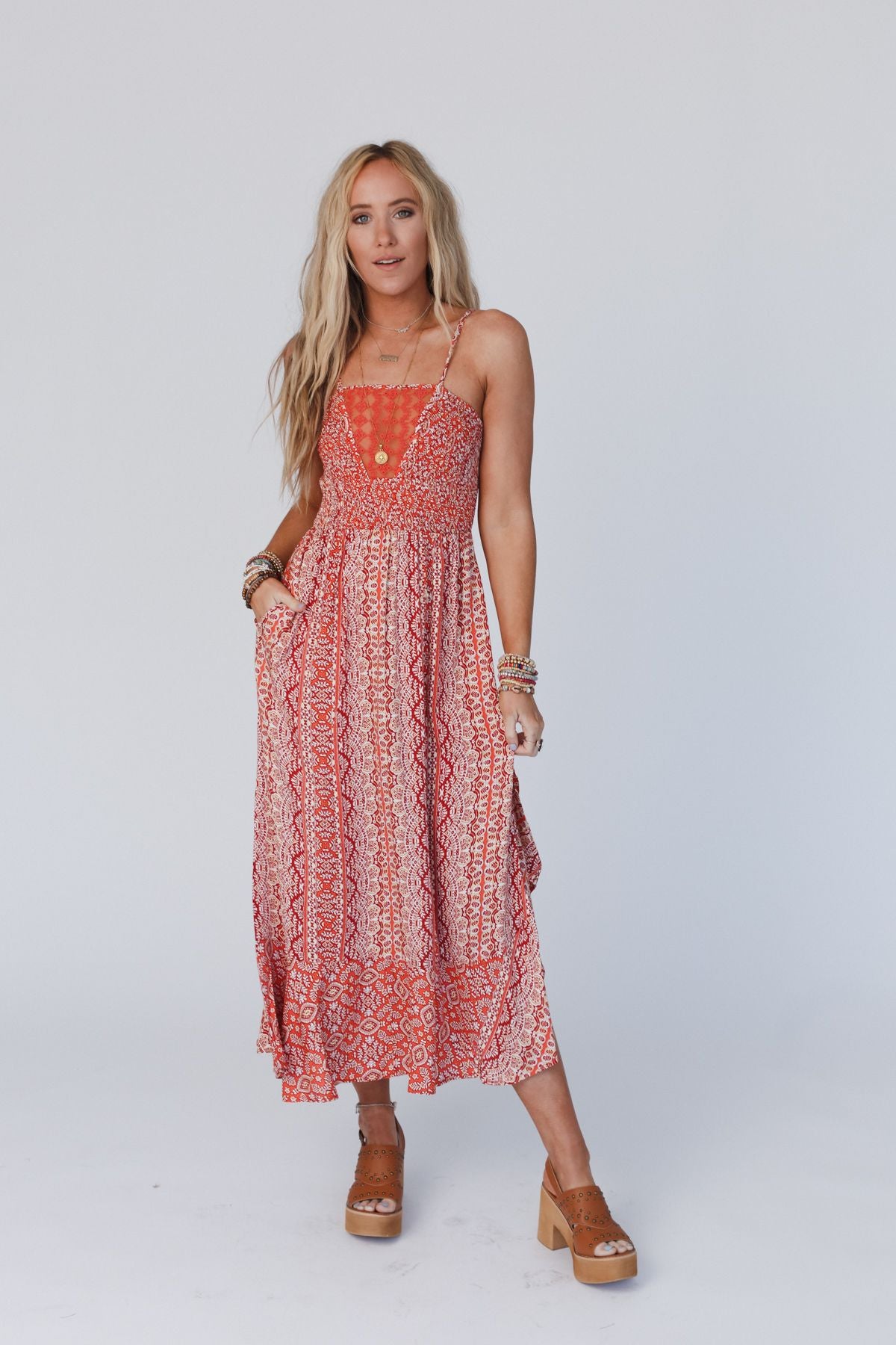 On The Horizon Printed Dress - Rust