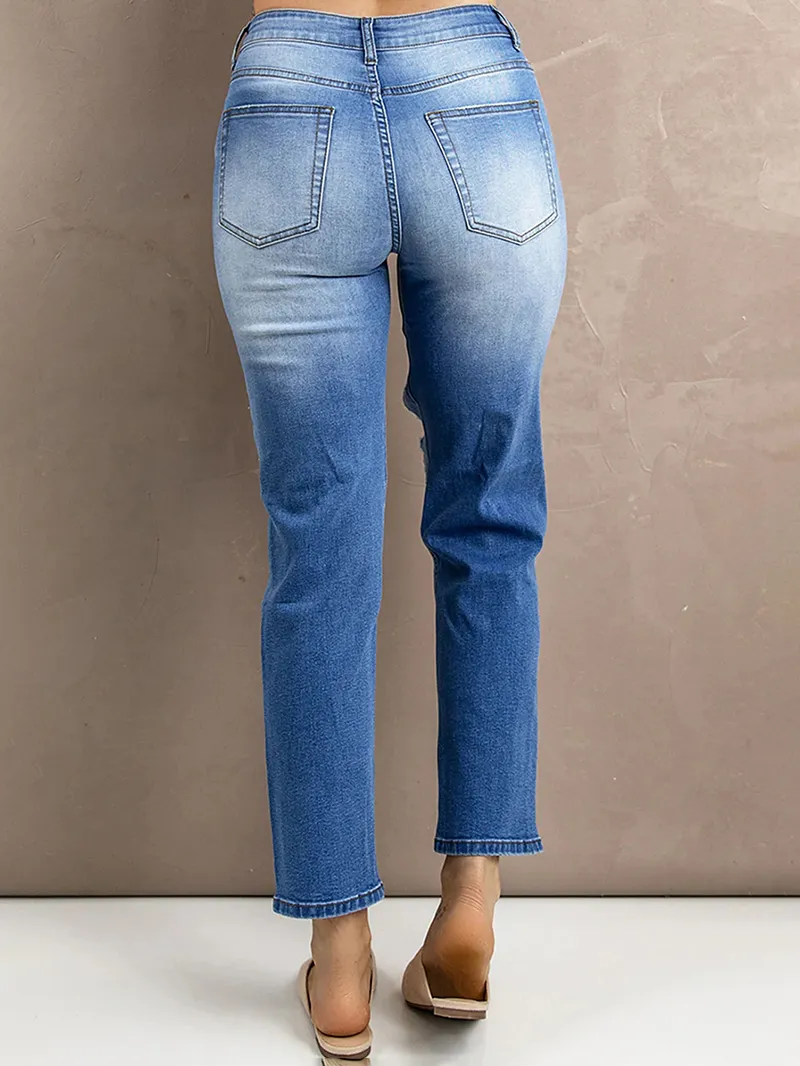 Women's ripped gradient jeans