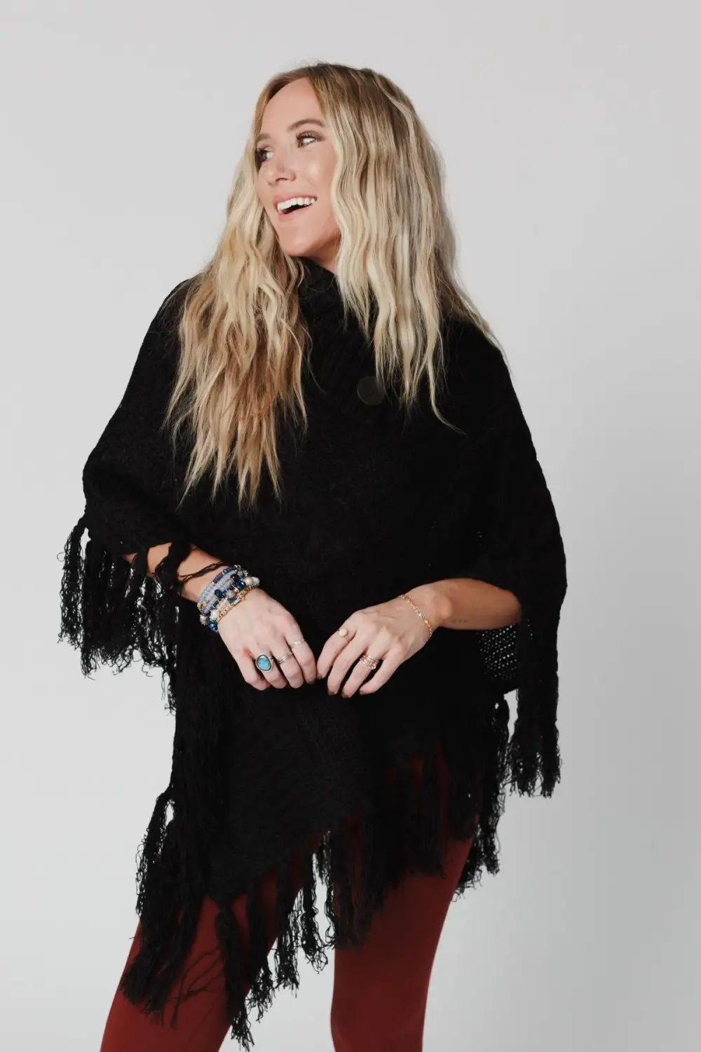 Cozy Cabin Turtleneck Poncho - Black