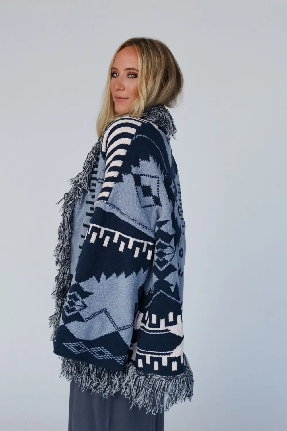 Sky Canyon Aztec Fringe Cardigan - Blue