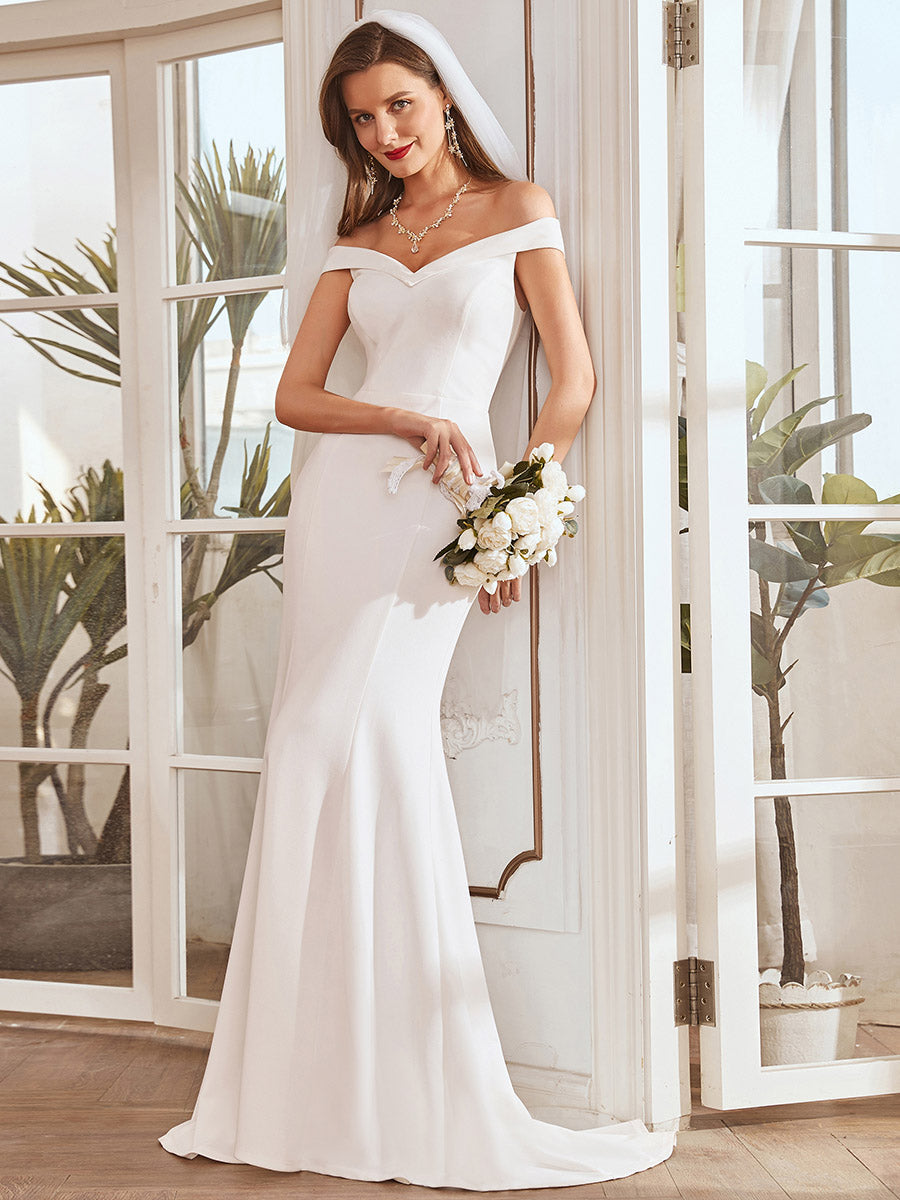 Plain Wholesale Solid Color Off Shoulder Mermaid Wedding Dress