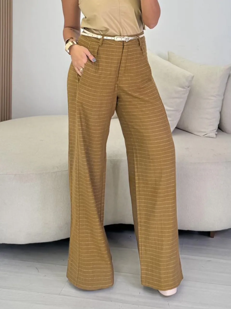 Striped Linen Open Pantaloon Trousers