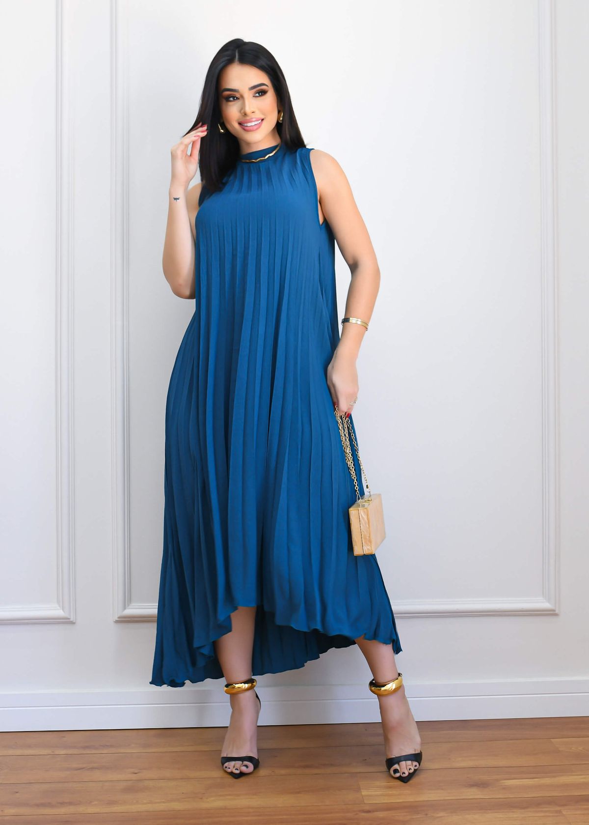 PLEATED MULLET MIDI DRESS