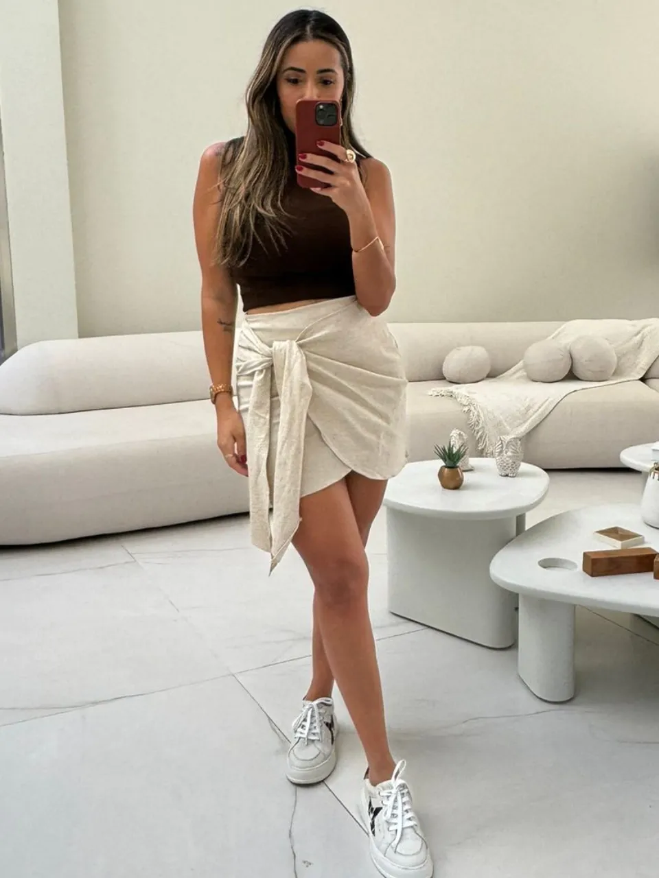 Short Linen Skirt With Tie